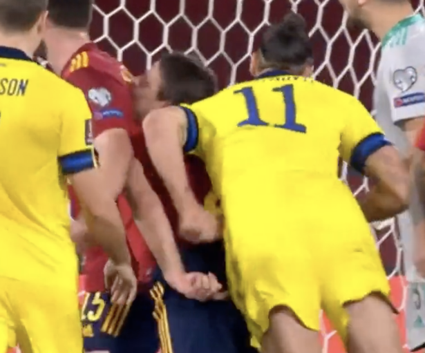Zlatan Ibrahimovic launched a shoulder charge on Cesar Azpilicueta during a World Cup qualification game. 