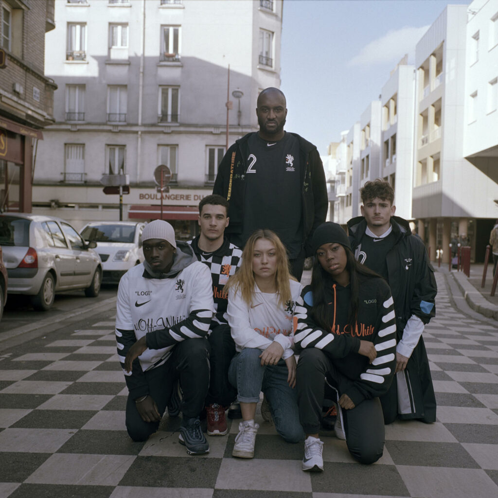 Virgil Abloh and models wearing his designs for Nike. 