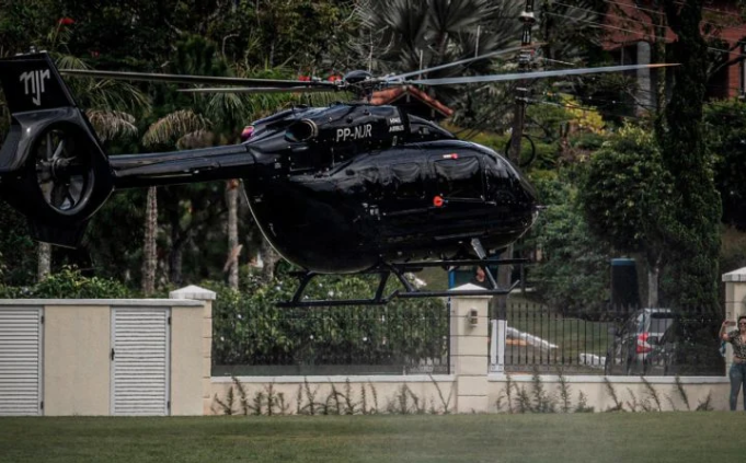 Neymar's helicopter landing at the Granja Comary sports complex in Brazil. 