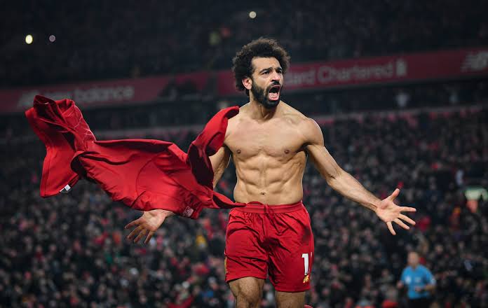 Mohamed Salah celebrates one of his outstanding goals in October. 