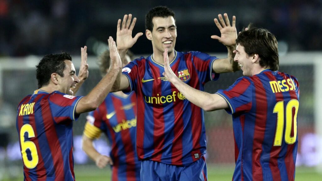 File photo of Lionel Messi, Sergio Busquets, and Xavi Hernandez during their time together at Barca. 