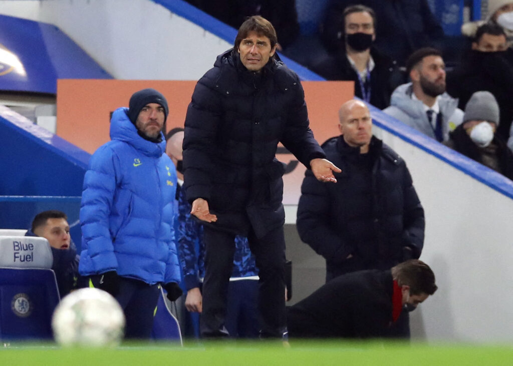 Coach Antonio Conte of Tottenham Hotspur was left frustrated during the Carabao Cup semi-final game against Chelsea on Wednesday. 