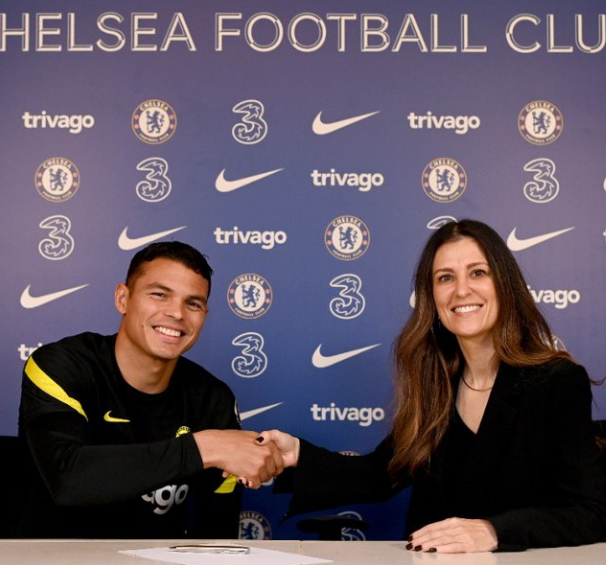 Thiago Silva and Chelsea's director, Marina Granovskaia.