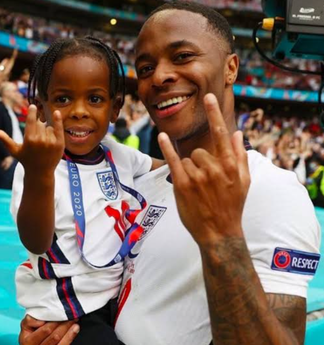 Sterling and his son during Euro 2020. 