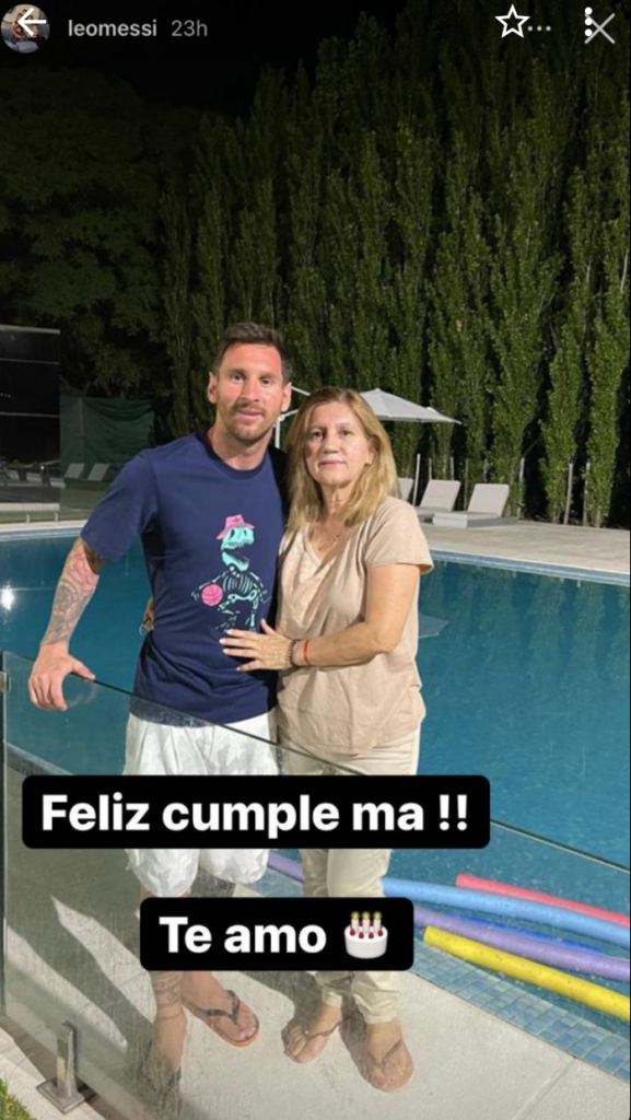 Lionel Messi of PSG celebrates his mother, Celia Cuccittini's 62nd birthday