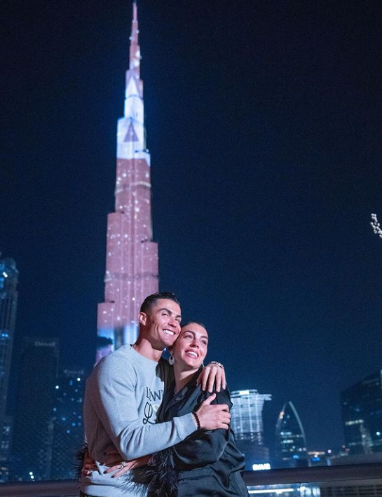 Cristiano Ronaldo and his lover Georgina Rodriguez at Burj Khalifa in Dubai. 