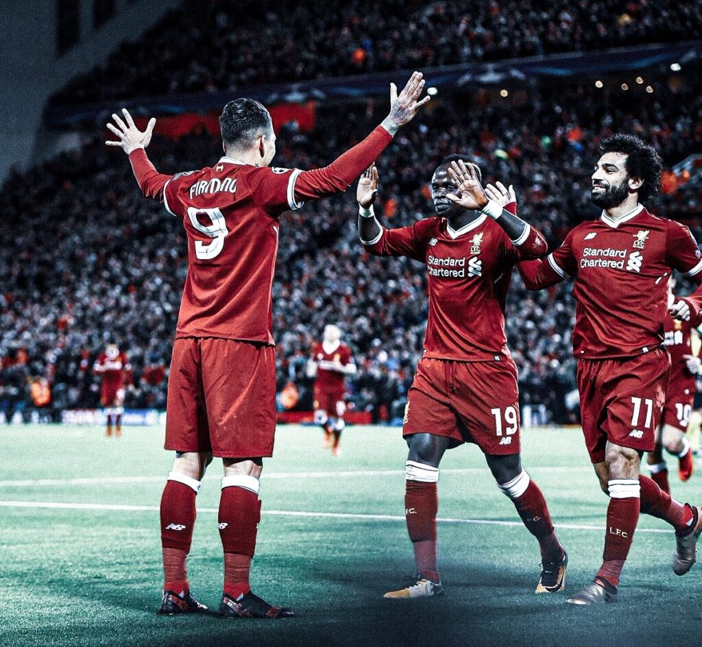Liverpool's Firmino, Mane, and Salah. 