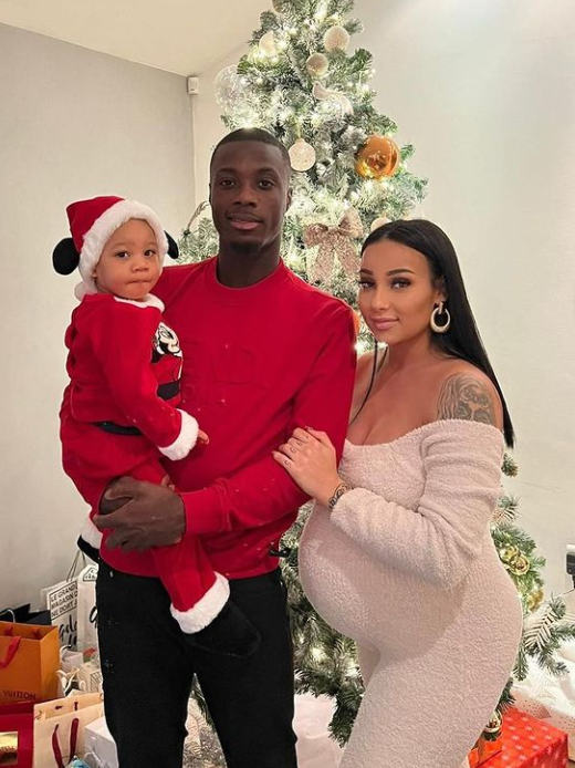 Nicolas Pepe of Arsenal, his pregnant wife Fanny B and their first son Isaiah. 