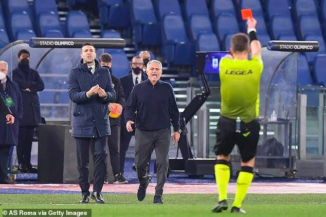 Jose Mourinho continues to fight dirty in Italy as he receives his third red card as Roma coach