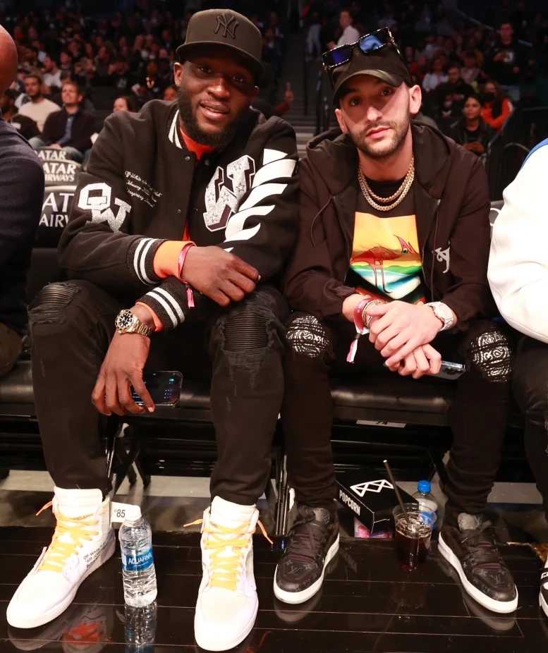 Hakim Ziyech and Romelu Lukaku of Chelsea watched NBA's Brooklyn Nets vs Utah Jazz