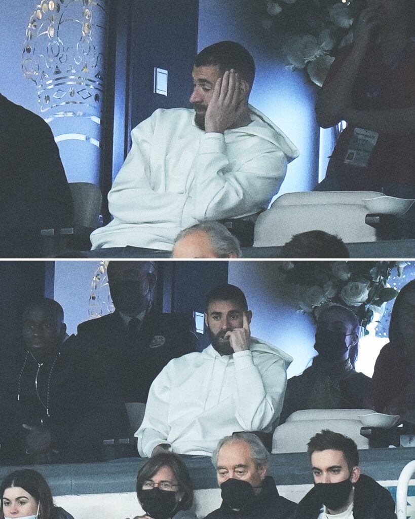 Karim Benzema in pain as he watch FC Barcelona thrash his team, Real Madrid on Sunday, March 21, 2022. 