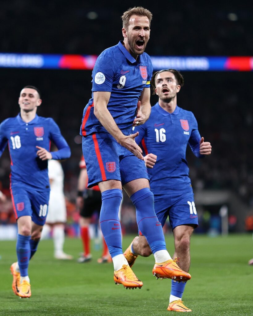 Harry Kane celebrates his goal against Switzerland. 