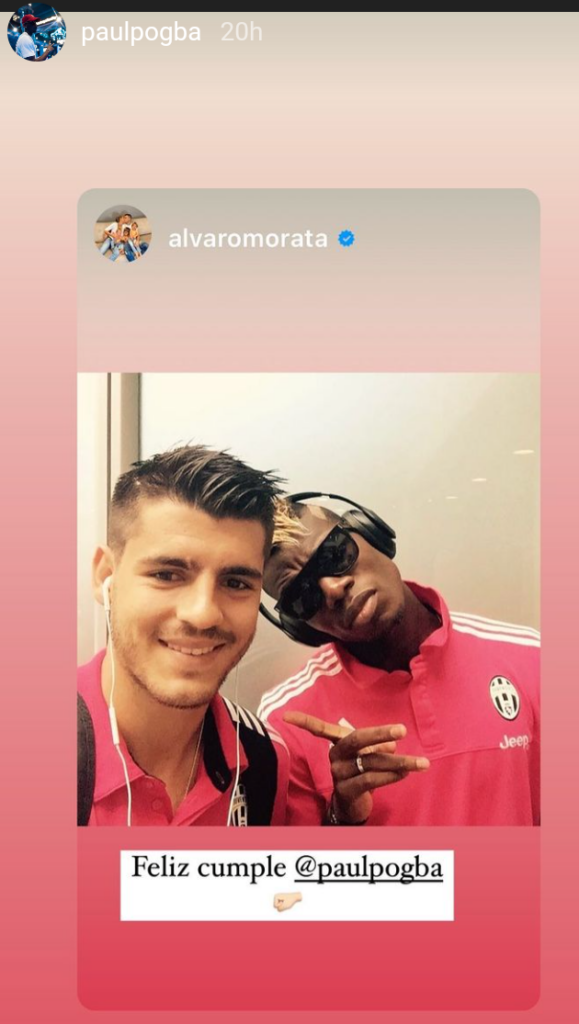 Alvaro Morata who also played with Pogba at Juventus did not also miss the opportunity of wishing Pogba a happy birthday. 