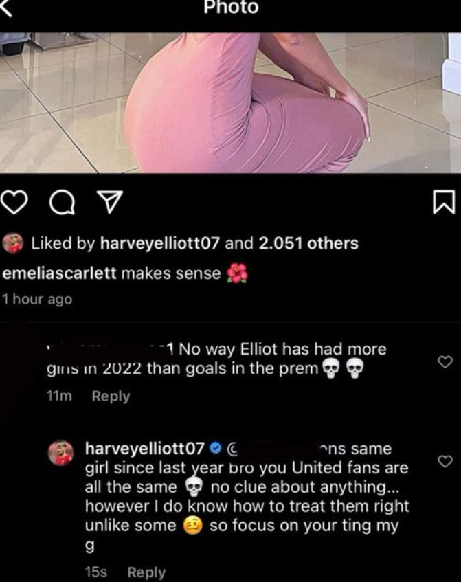 Harvey Elliott of Liverpool claims that he takes care of his girlfriend, Alicia Perry, unlike Mason Greenwood of Manchester United