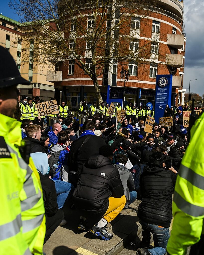Chelsea supporters protesting against the Ricketts family.