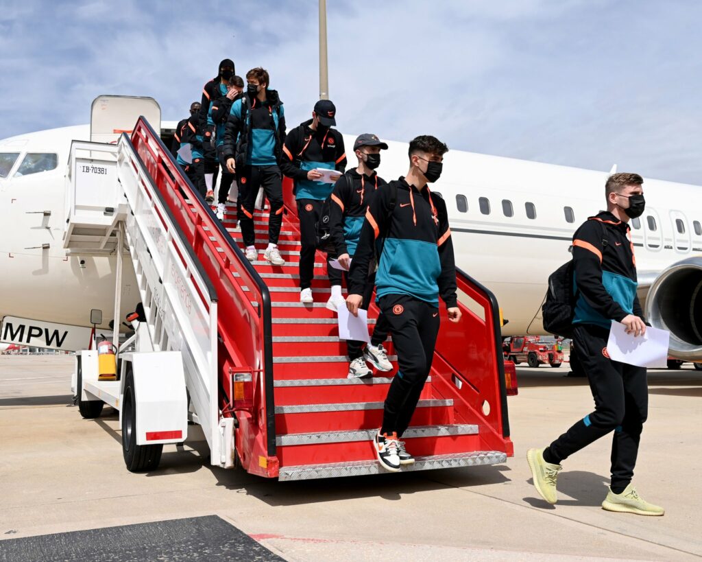 Chelsea players arriving in Madrid ahead of the clash with Real Madrid. 