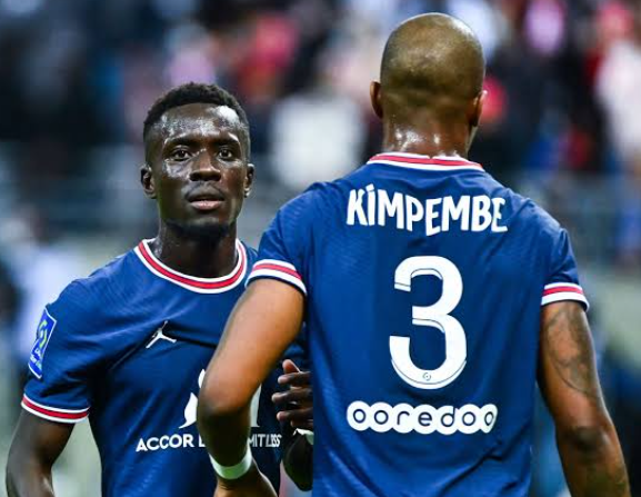 Presnel Kimpembe and Idrissa Gueye of PSG. 