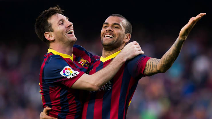 File photo of Lionel Messi and Dani Alves during their days at FC Barcelona.