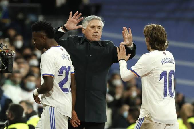 Real Madrid coach Carlo Ancelotti exchanged pleasantries with Modric.