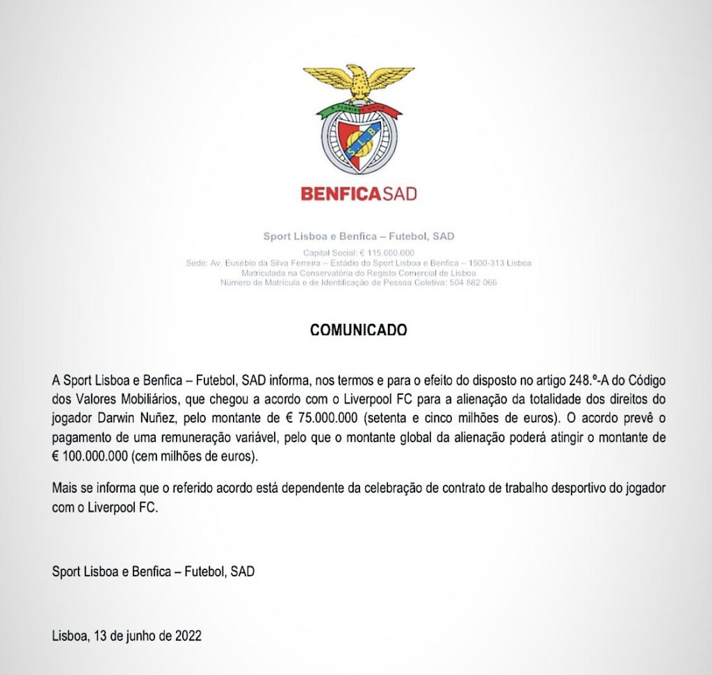Benfica statement
