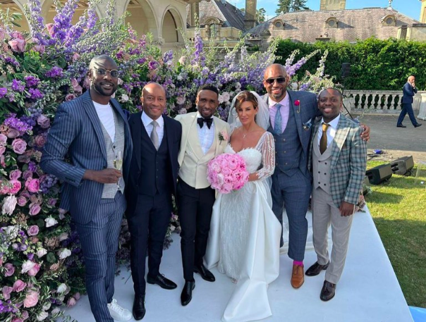 Jermain Defoe, Donna Tierney and their friends at their wedding.