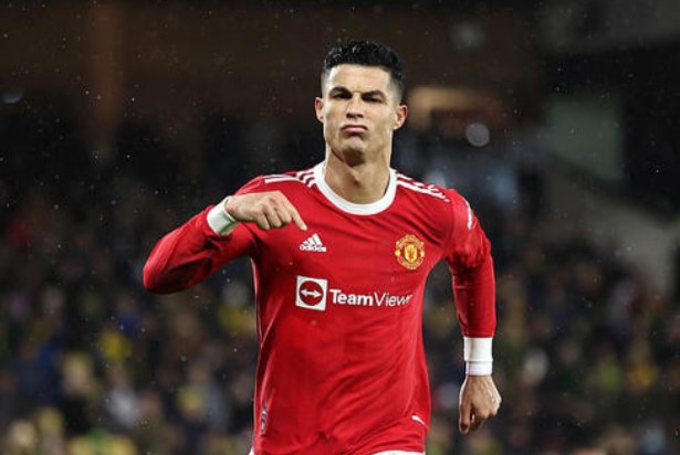 Cristiano Ronaldo celebrates a goal in Manchester United's colors last season.