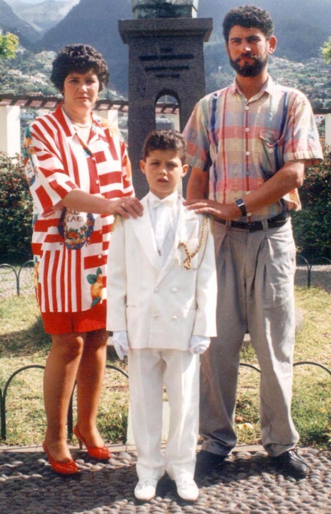 Cristiano Ronaldo, his mother Maria Dolores, and his late father José Dinis Aveiro.