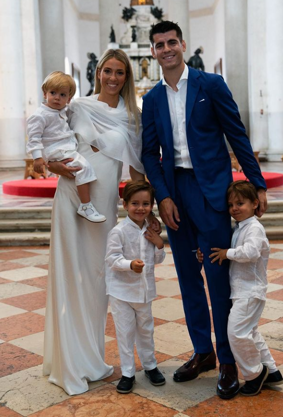 Alvaro Morata and his wife Alice Campello baptize their three kids Leonardo, Alessandro, and Edoardo