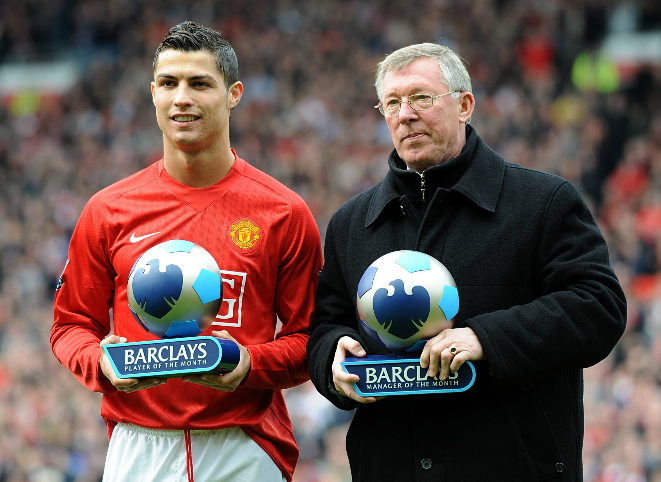 File photo of retired coach Alex Ferguson and Cristiano Ronaldo, during Ronaldo's first spell at Manchester United.