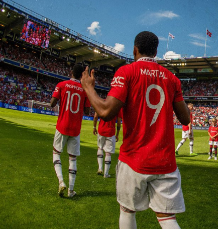 Manchester United players stepping to the pitch for the friendly game against Atletico Madrid on Saturday which ended in a 1-0 defeat in favor of Atletico.