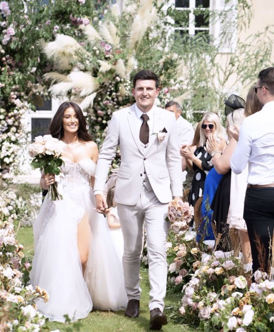 Harry Maguire and Fern Hawkins during their wedding ceremony.