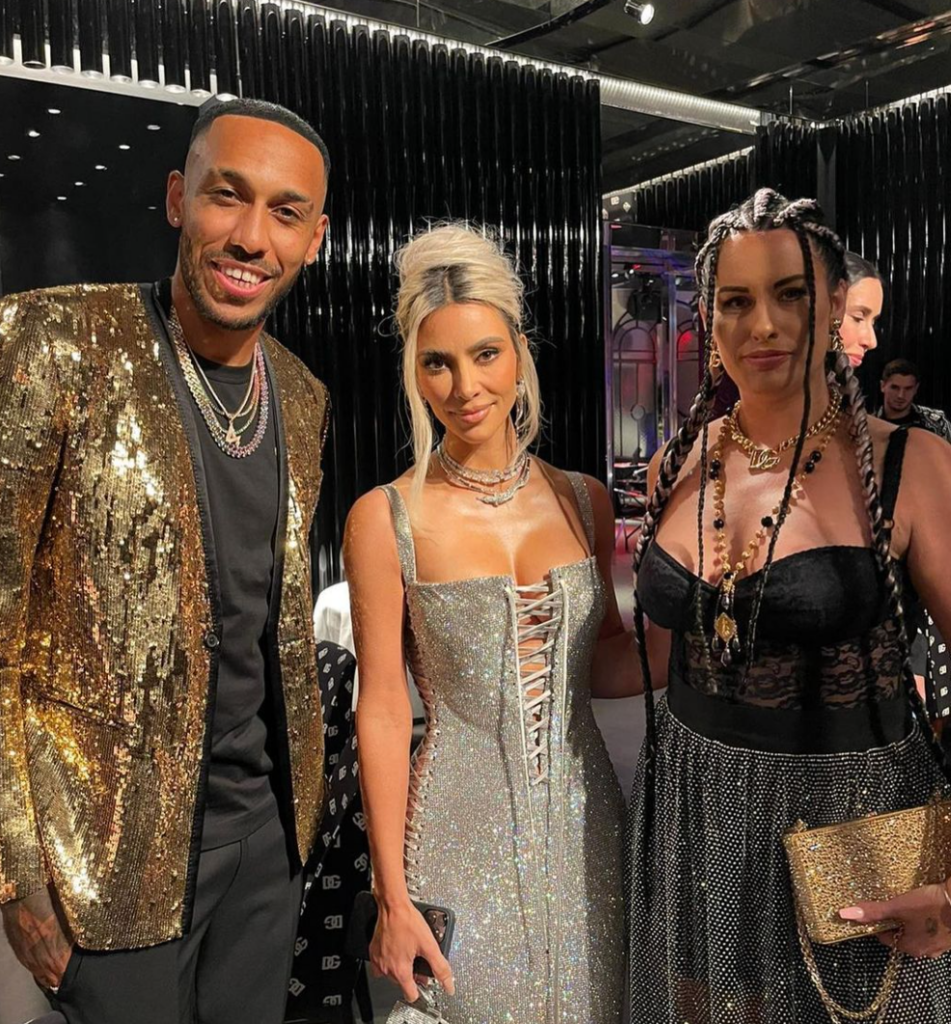 Pierre-Emerick Aubameyang And Wife Hangs Out With Kim Kardashian At Dolce & Gabbana Ss23 Show