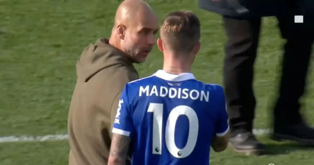 James Maddison recalls a humorous remark made by Pep Guardiola during their conversation following Leicester and Man City's match
