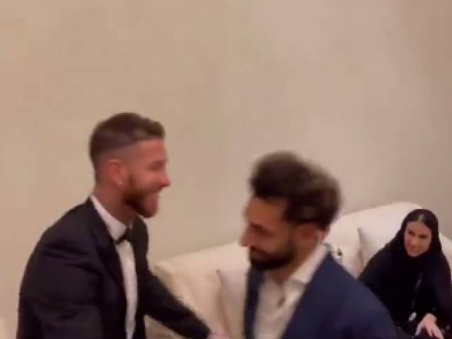 Mohamed Salah Gets An Awkward Hug With Sergio Ramos At Globe Soccer Awards 2022