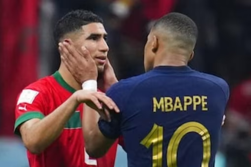 Kylian Mbappe Consoles Teammate Achraf Hakimi After Helping France Beat Morocco In The World Cup Semi Finals