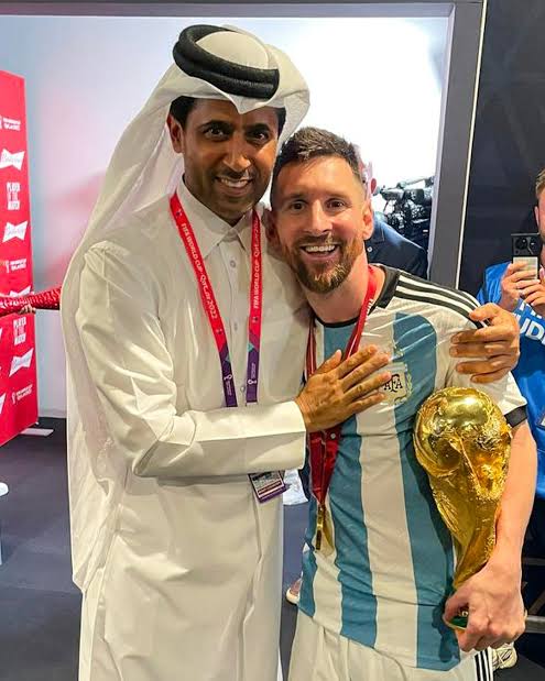 PSG President Al-Khelafi and Messi