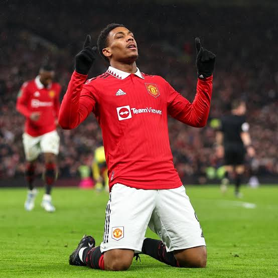 Anthony Martial celebrating a goal scored for Manchester United 