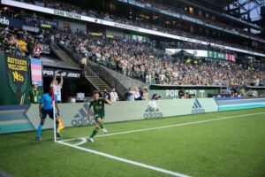 Player of Portland Timbers FC in the MLS about to take a corner 