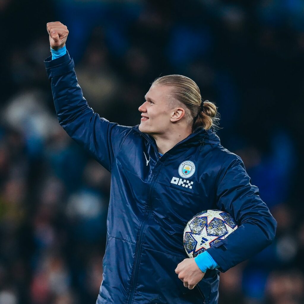 Haaland with the UEFA Champions League match ball