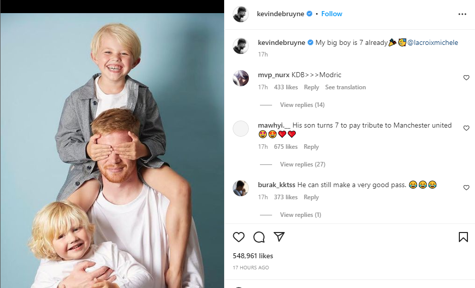 Kevin De Bruyne Celebrates His Son Mason Milian Who Turned 7