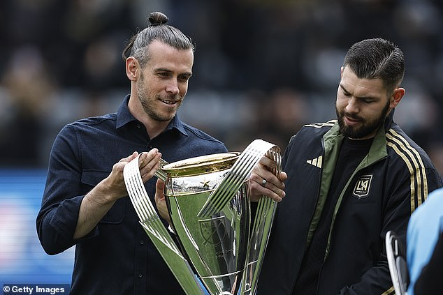 Gareth Bale Celebrates LAFC MLS Championship Cup After Retirement