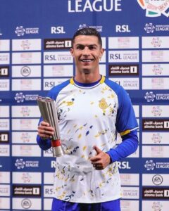 Cristiano Ronaldo with his Player Of The Month award 