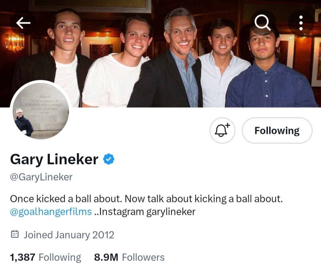 Gary Lineker's blue tick still intact