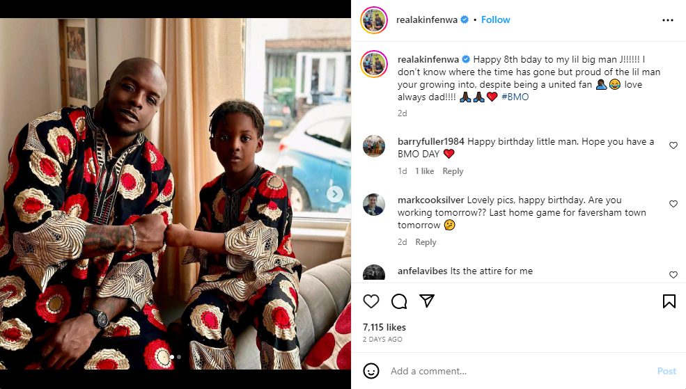 Adebayo Akinfenwa Celebrates His Son "J" As He Turned 8 Years