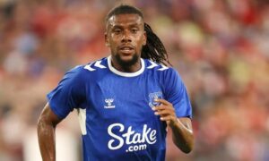 Betting company stake in front of the Everton shirt worn by Premier League club Alex Iwobi 

