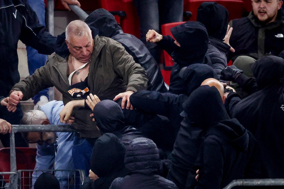 West Ham Players Dive Into The Crowd To Save Their Families From AZ Alkmaar Thugs