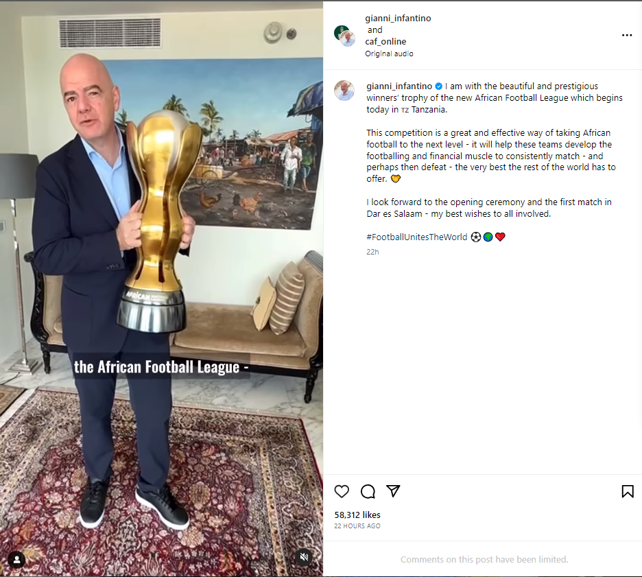Gianni Infantino Shows Off New African Football League's Trophy